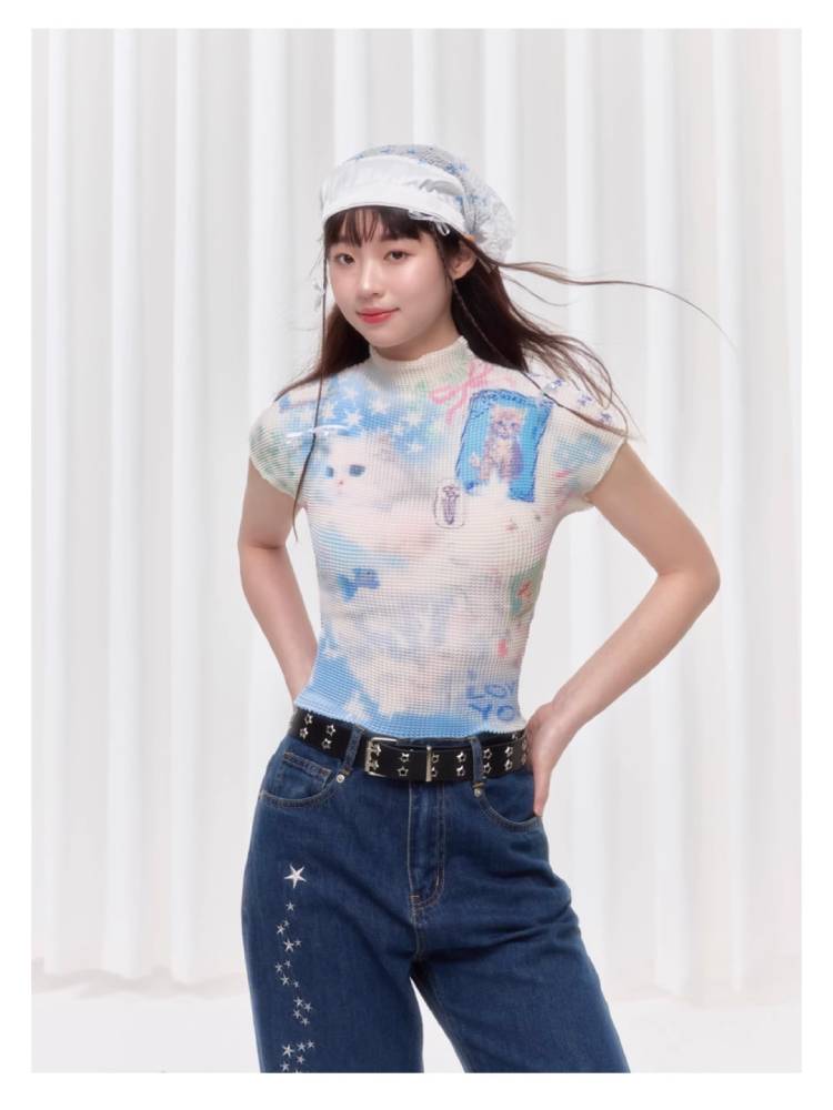 Printed pleated t-shirt【s0000008038】