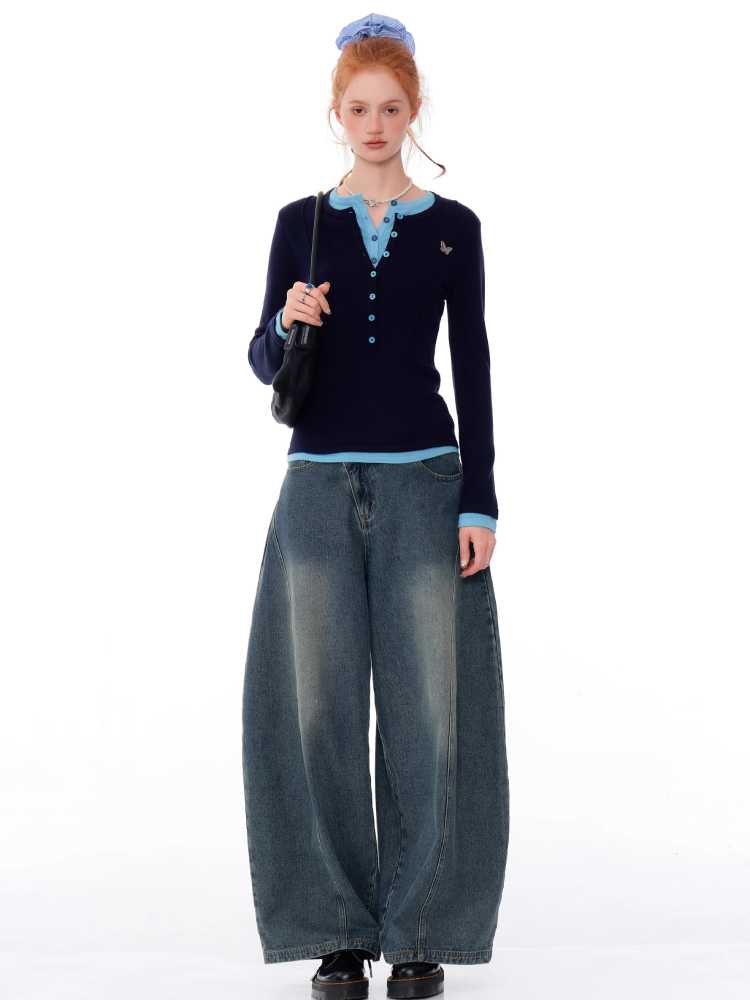 Retro fake two-piece top【s0000010148】