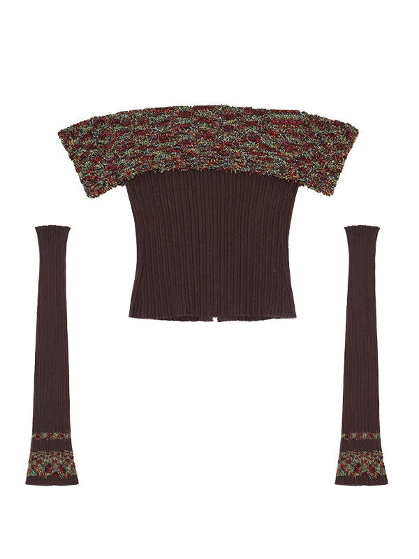 Off-Shoulder Slim Knitted Vest & Sleeve
