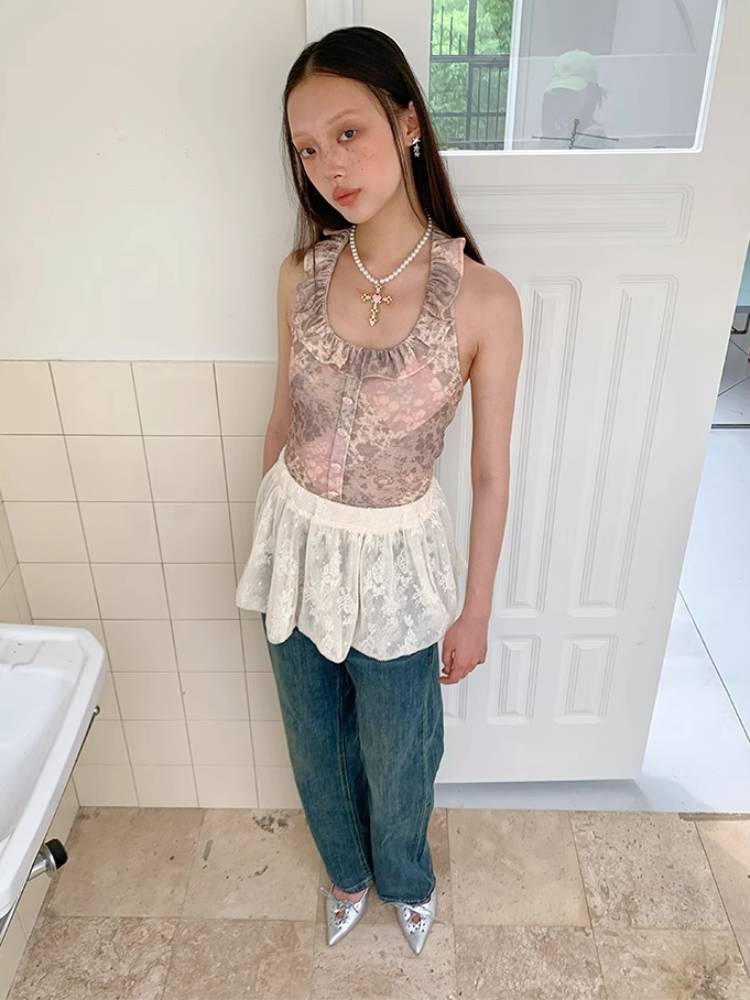 Floral velvet lace vest【s0000008421】