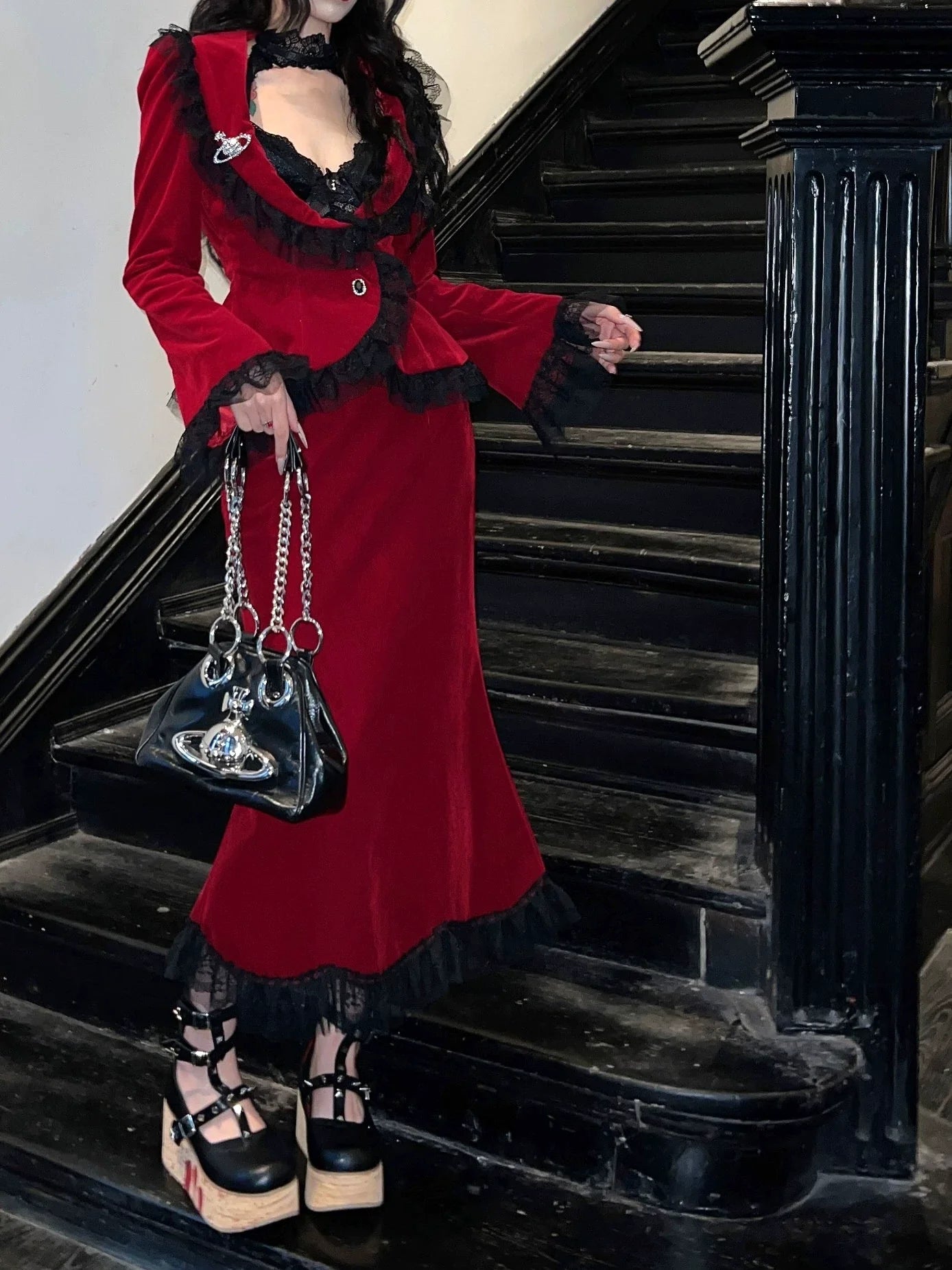 BLACKLIST - Poisonous Apple - Christmas Lolita Dress Bungundy Fishtail Skirt Set