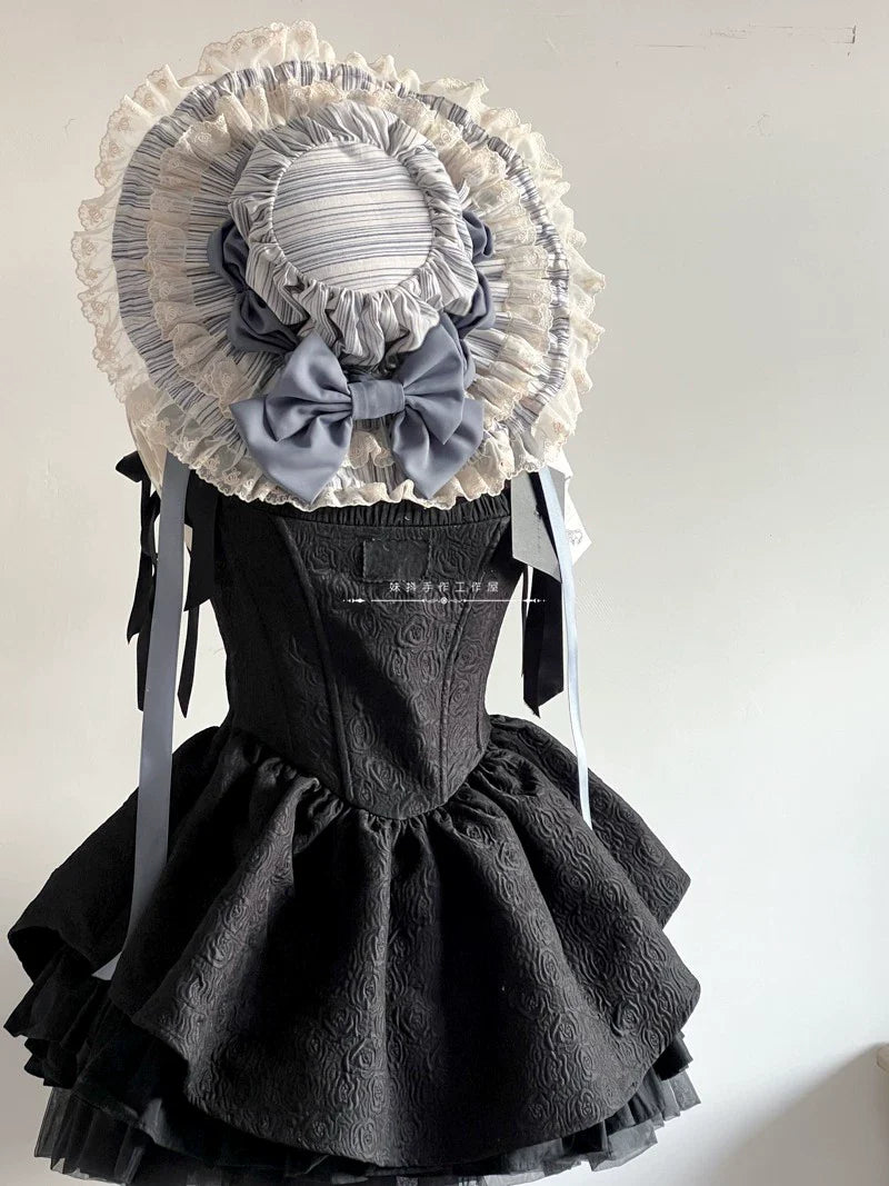 MAID - Vintage Lolita Hat Striped Lace Hat
