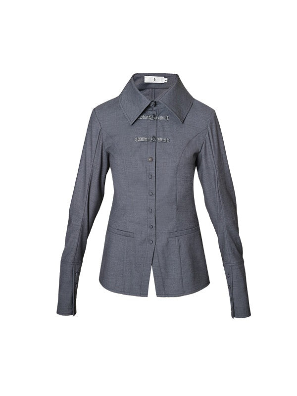 New Chinese Style Wool Blend Hollow Shirt