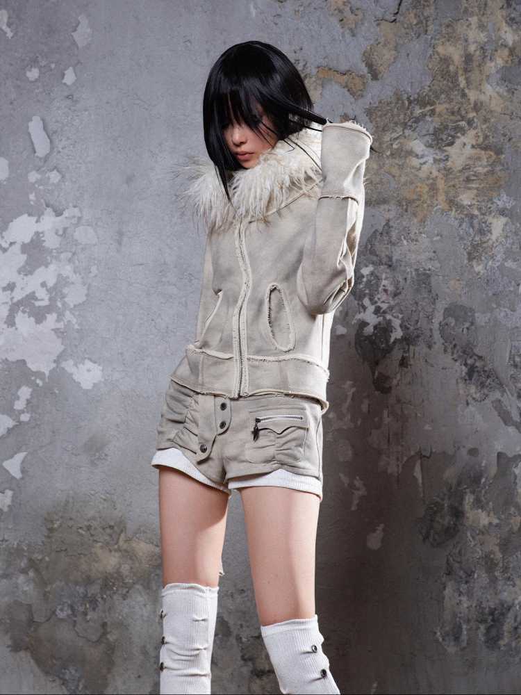 Fur collar punk short coat