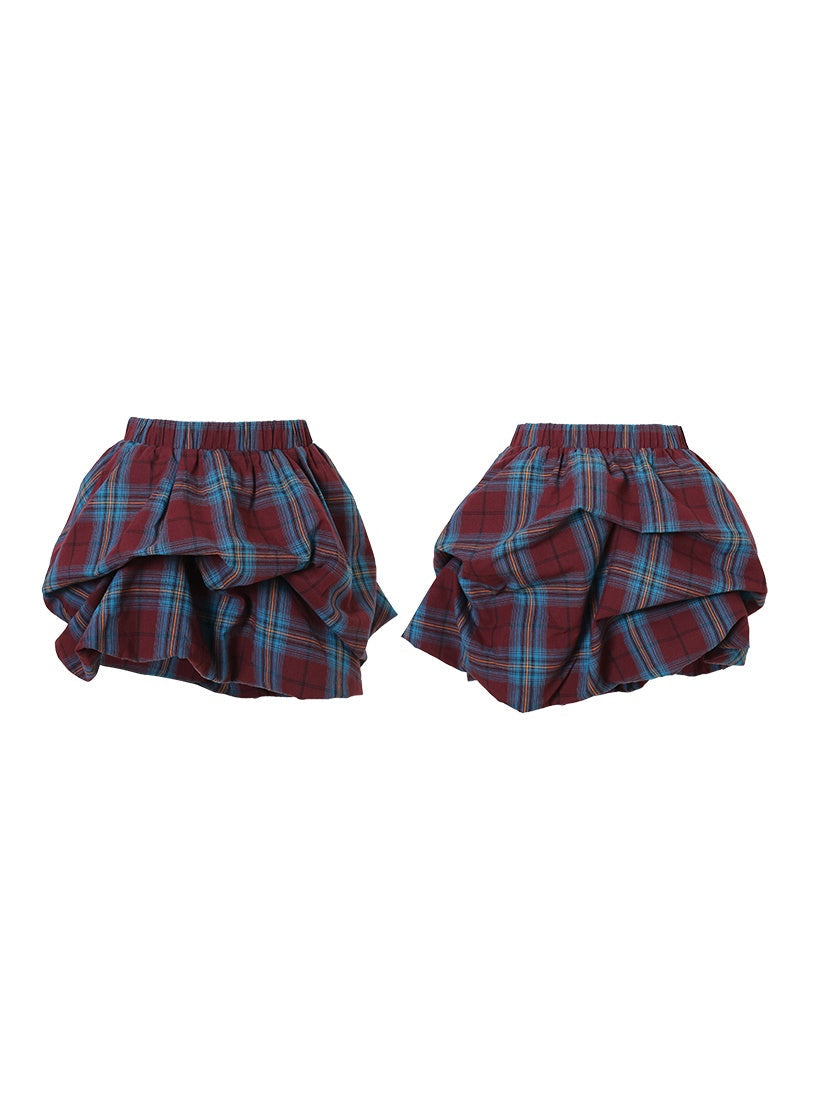 Plaid 2Way Design Short Bud Skirt & Bare Top