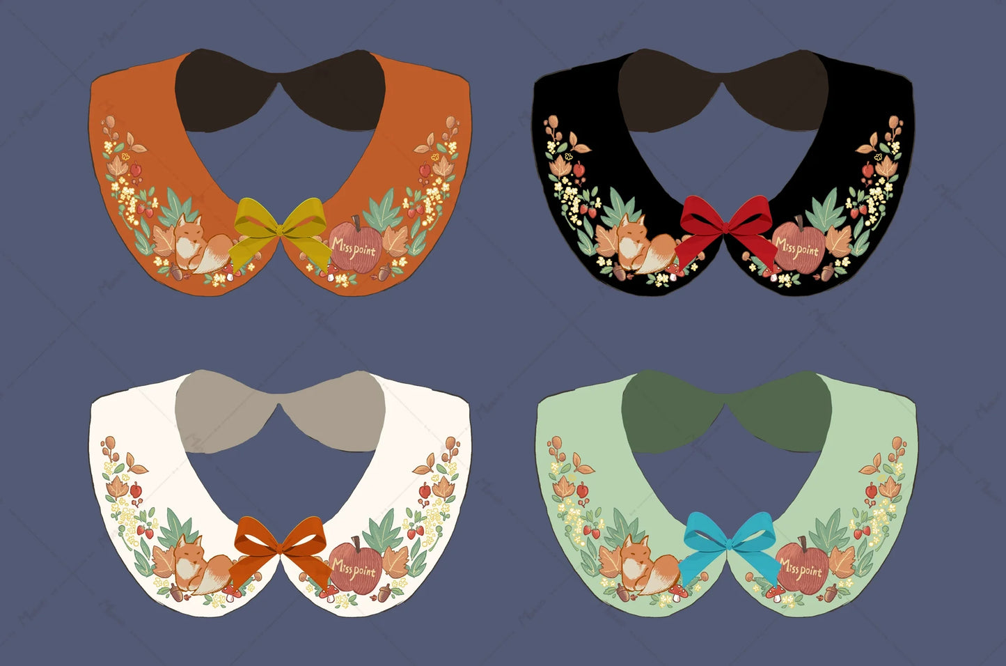 Miss Point - Chubby Fox in the Forest - Kawaii Lolita Accessories Knitted Fox Scarf Embroidered Faux Collar