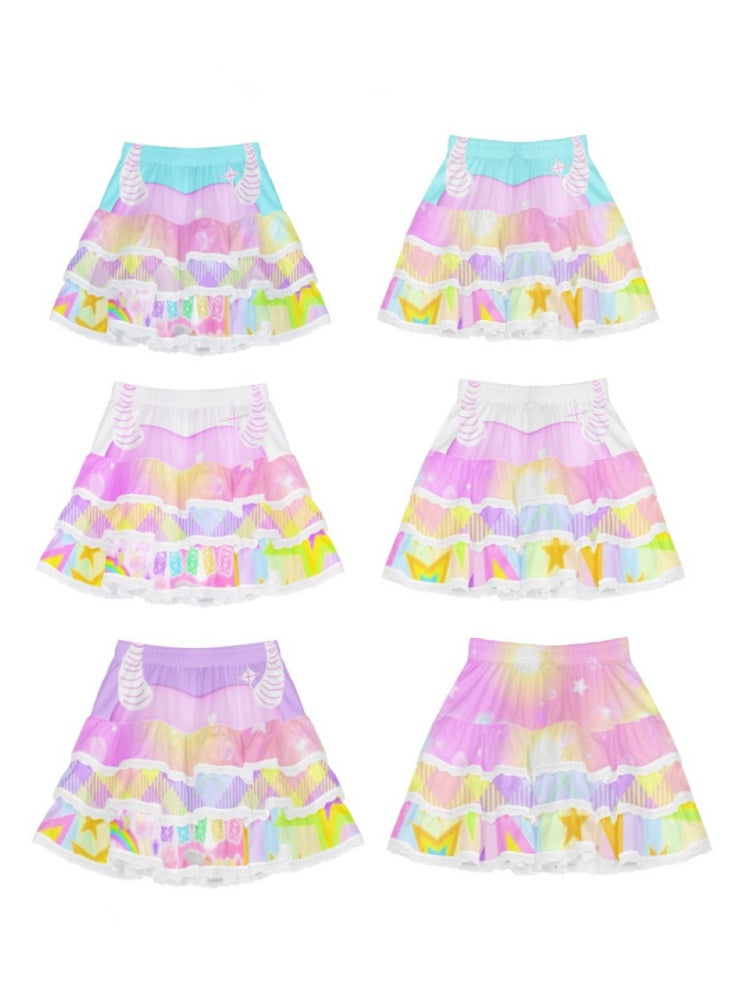 Pop Lace Fluffy Tiered Elastic Waist A-Line Skirt【s0000002520】