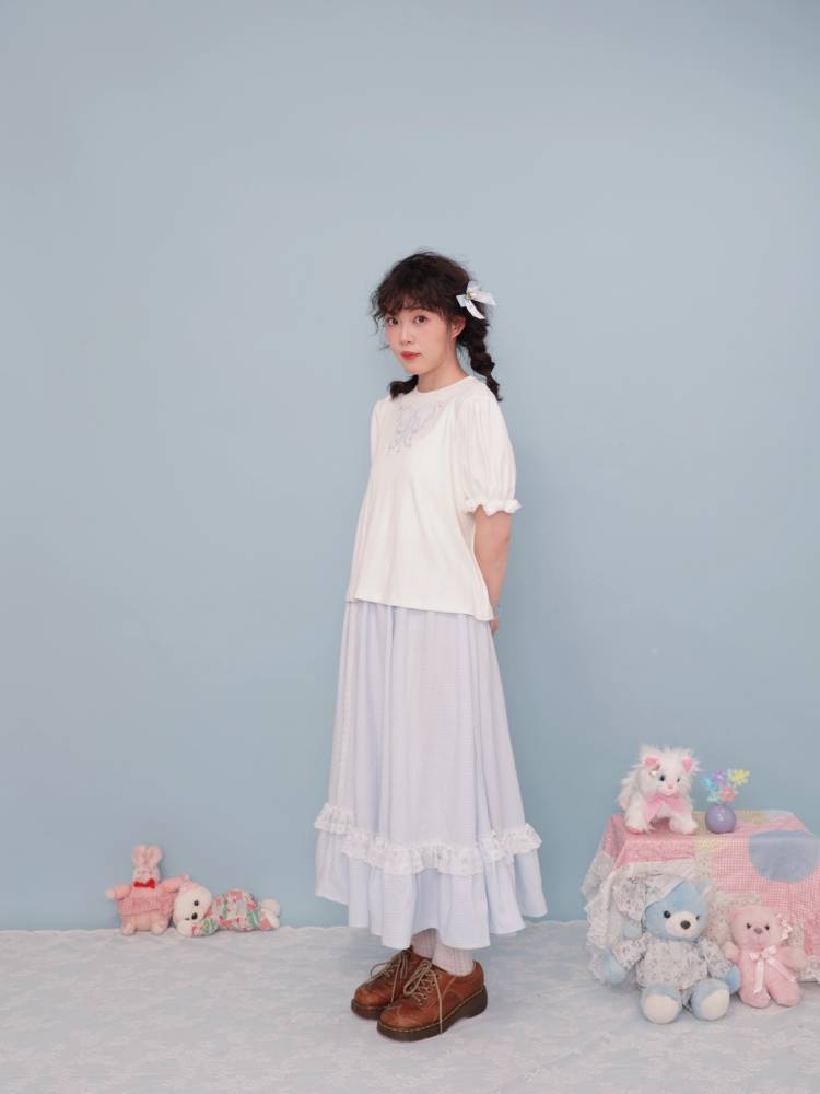 Embroidered puff sleeve T-shirt【s0000009500】