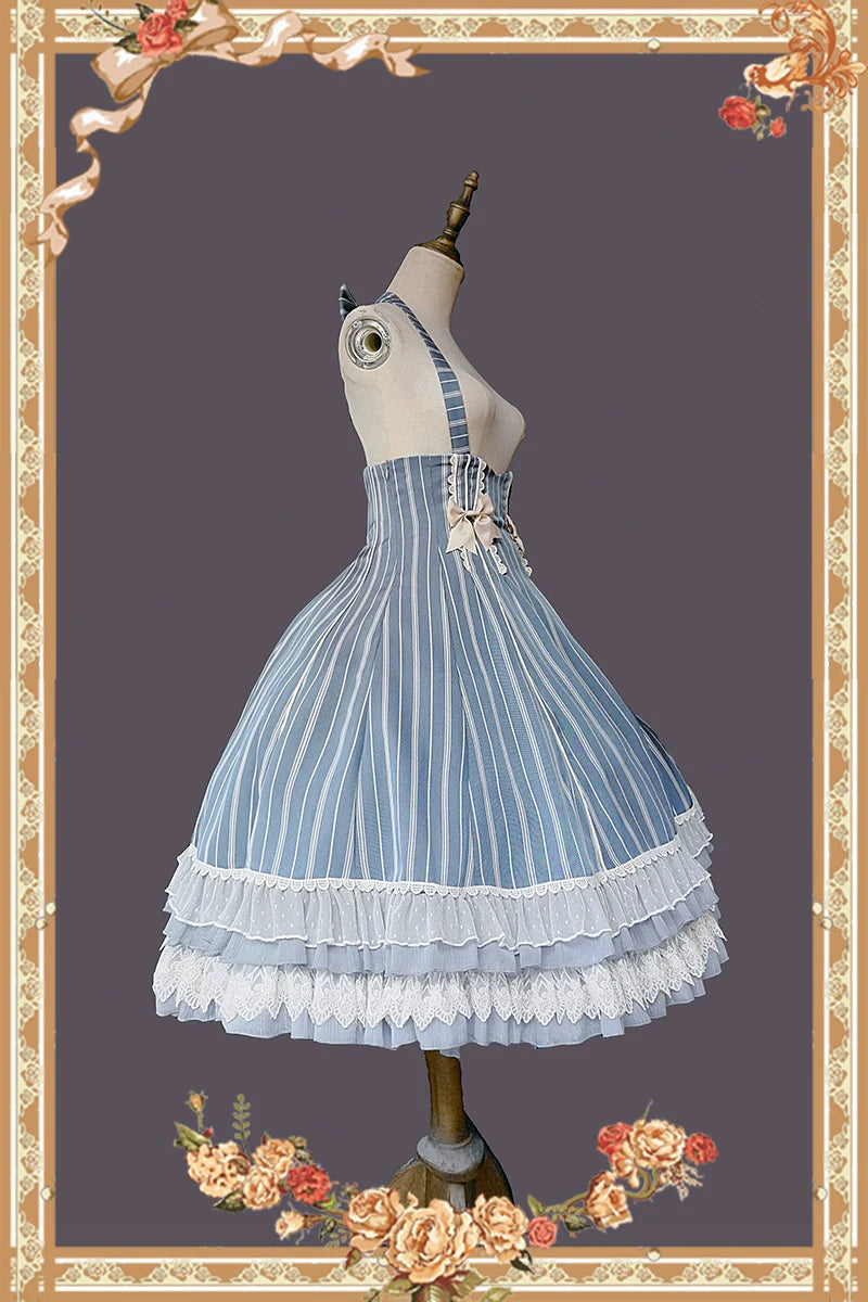 Infanta - Elegant Lolita Stripe High-waist Jumper Dress Set and Cape