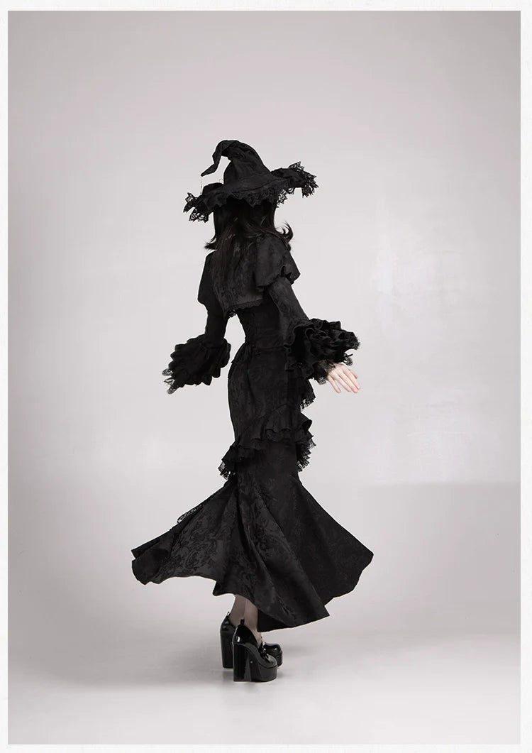 With PUJI - Letter and Poetry ツキ Twilight - Black Gothic Lolita Skirt Set, Witch-Inspired