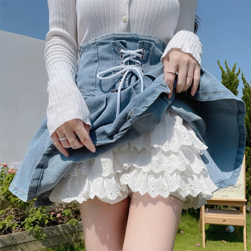 Sugar Girl - Cotton Lolita Bloomers Tiered Hem Cake Petticoat Shorts
