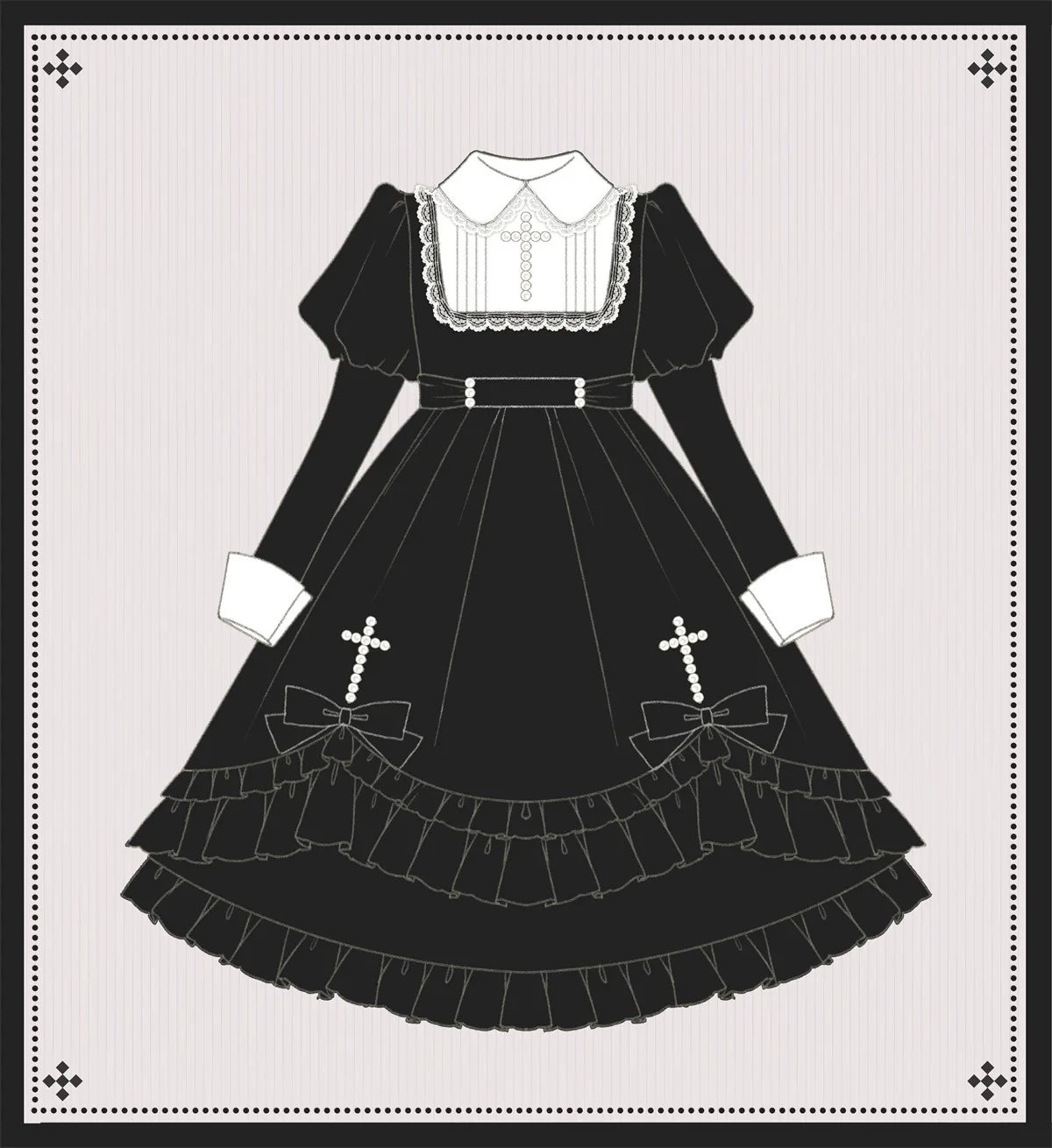Your Princess - Gothic Lolita Velvet Maid OP Dress, Pearl Cross Accents