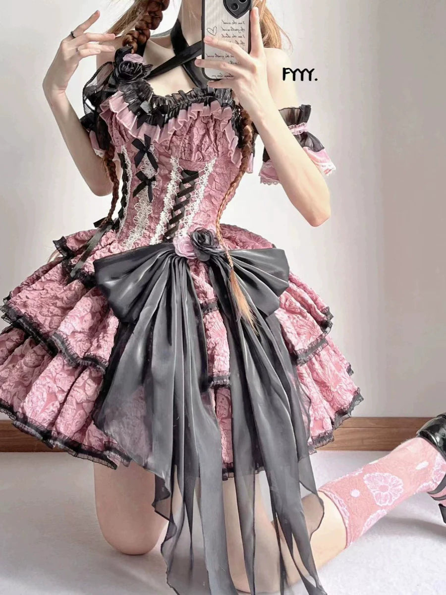 Xingweimian - Medea's Kiss - Gothic Lolita Dress Tiered Hem Pink JSK Dress Set