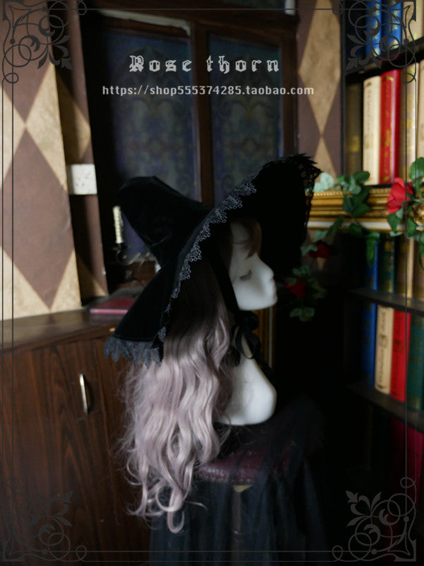Rose Thorn - Black Wizard - Velvet Daily Lolita Hallowen Hat