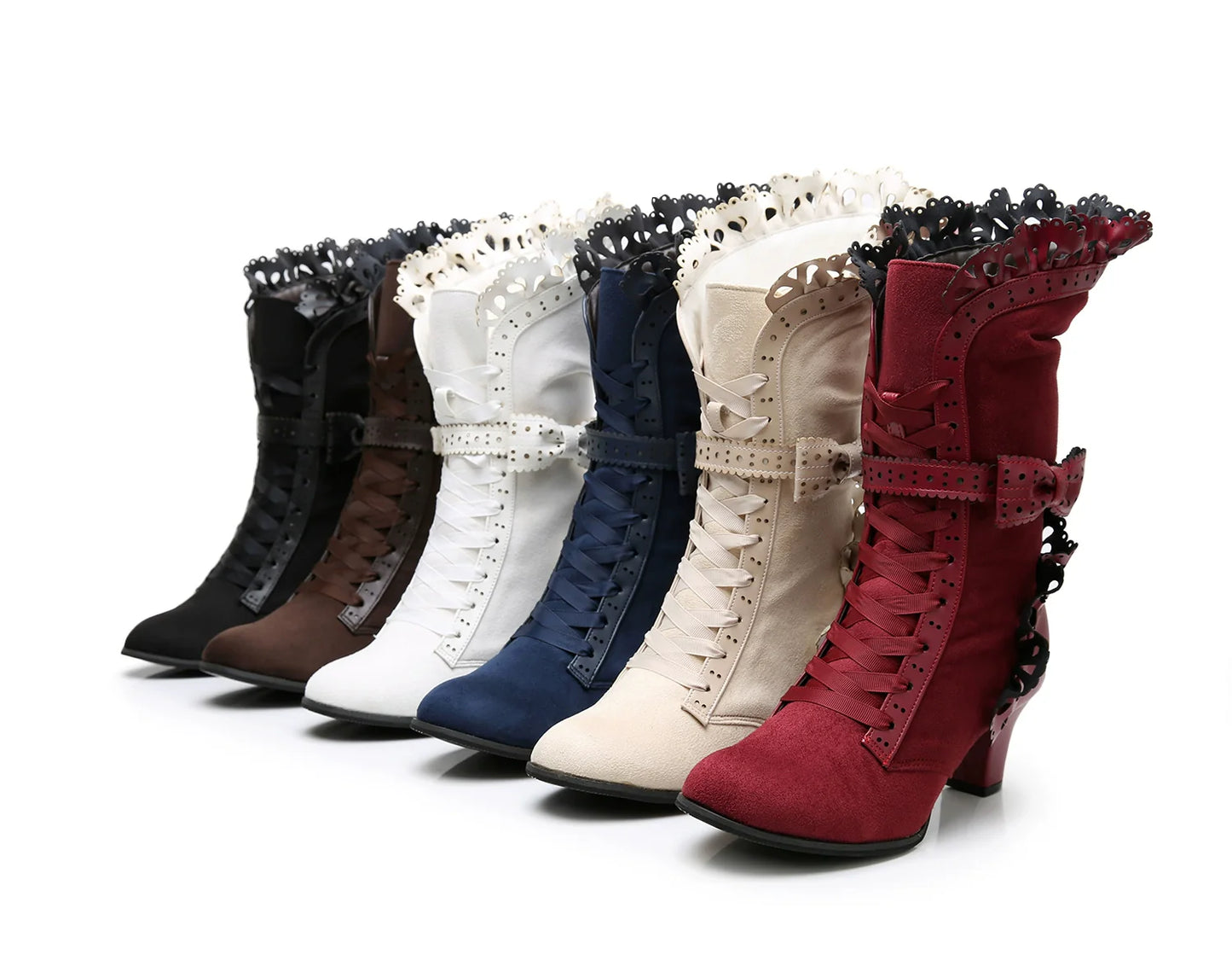 Sosic - Meteorite's Wound - Winter Gothic Lolita Boots Dark Velvet Mid-Calf Heels