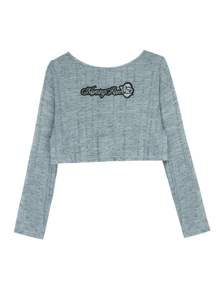 Grey short knit top【s0000008891】
