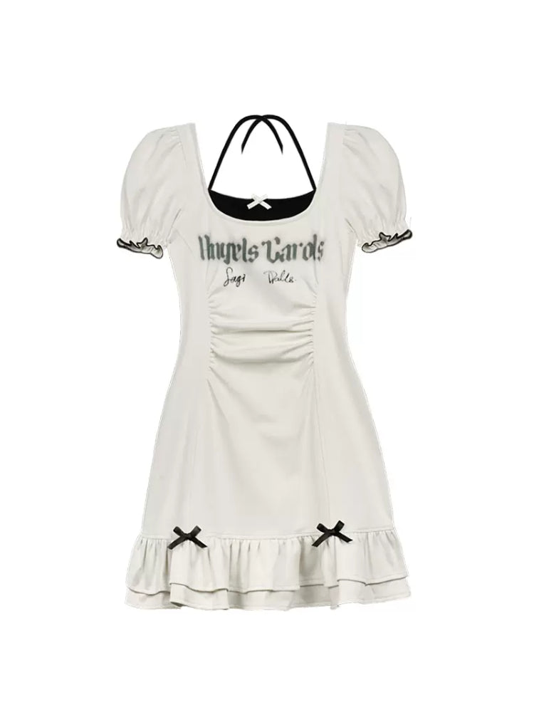 Strap halter neck short sleeve dress【s0000007842】