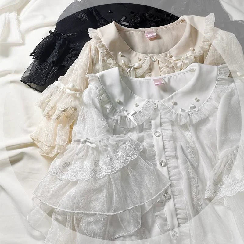 Sakurada Fawn - Lolita Sweetheart Cute Snowflake Chiffon Blouse