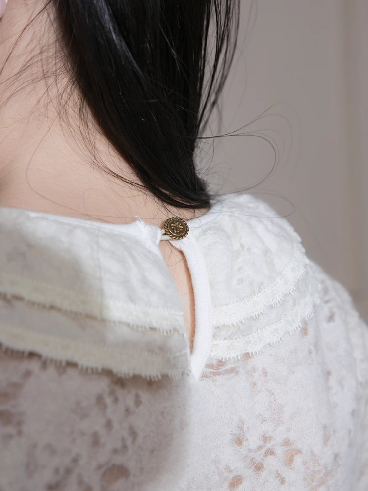 Wool lace ruffle tight shirt【s0000005859】