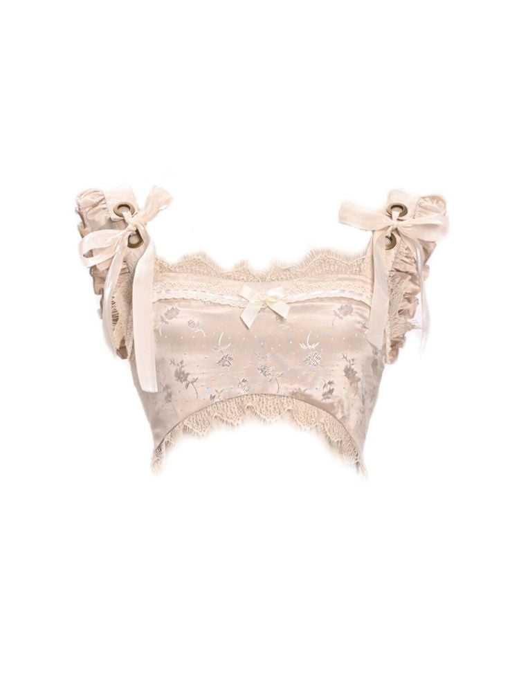 Ultra-short Lace Bow Tie Vest【s0000002693】