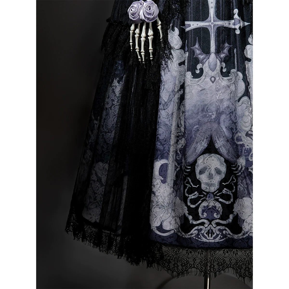 Your Princess - Withered Bone Specter - Gothic Lolita Skirt Set, Rose & Skeleton Hand Decor