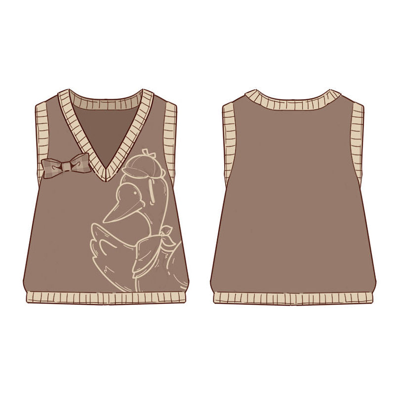 Piggy Bun - Famous Detective Goose - Ouji Lolita Retro Brown Sweater Vest