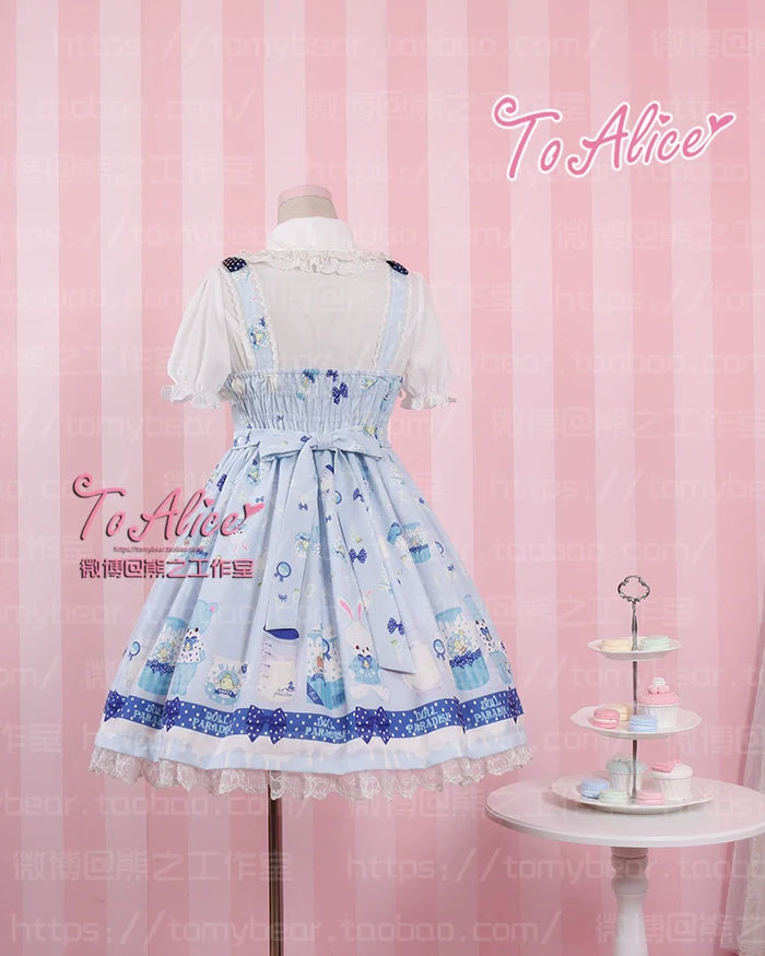 To Alice - Dear Dolls - Kawaii Lolita JSK Dress, Bear & Bunny Print
