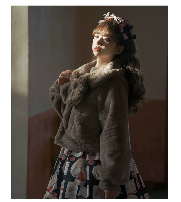 Eieyomi - Daily Lolita Coat Imitation Rabbit Hair Short Winter Coat