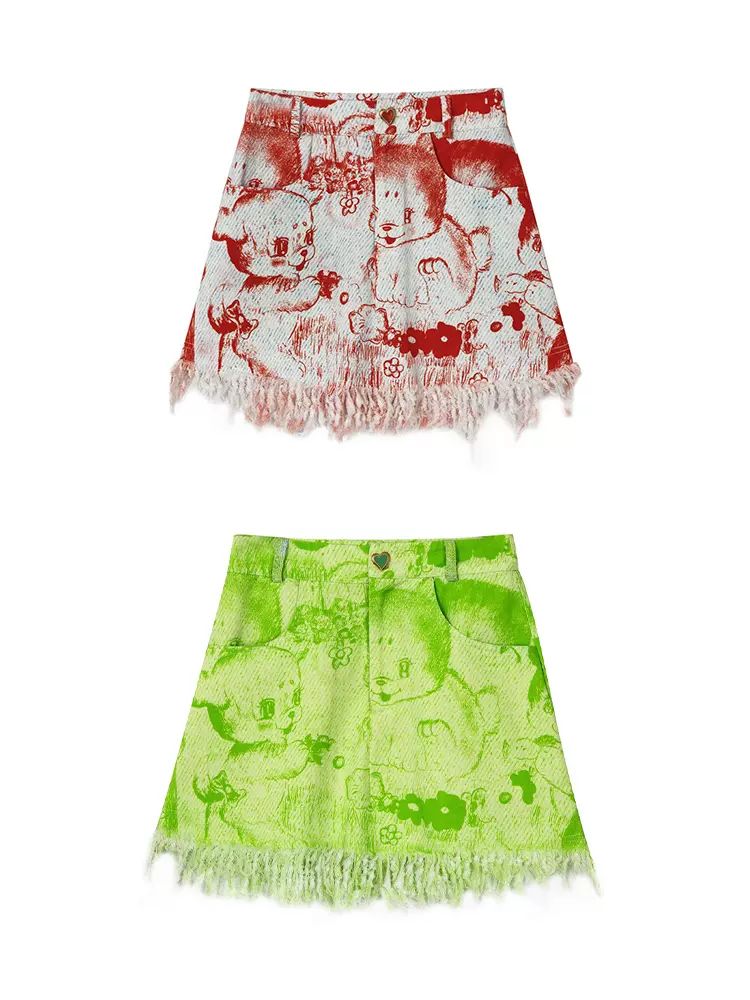 Denim print cotton skirt【s0000009052】