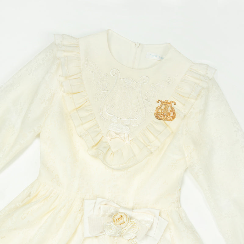 With PUJI - Floral Melody - Ivory Classic Lolita Long Sleeve OP Dress with Layered Bolero