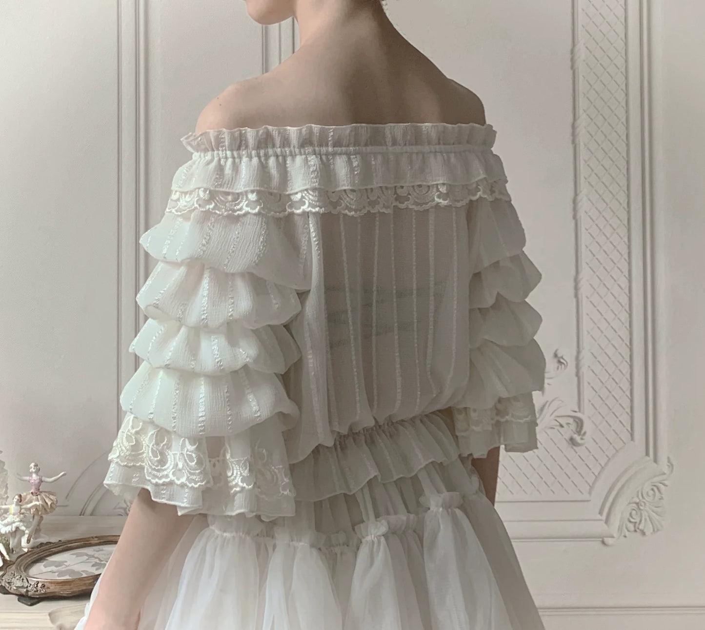 Airfreeing - Wendy - Elegant Lolita Blouse Chiffon Off-Shoulder Virago Sleeve Blouse