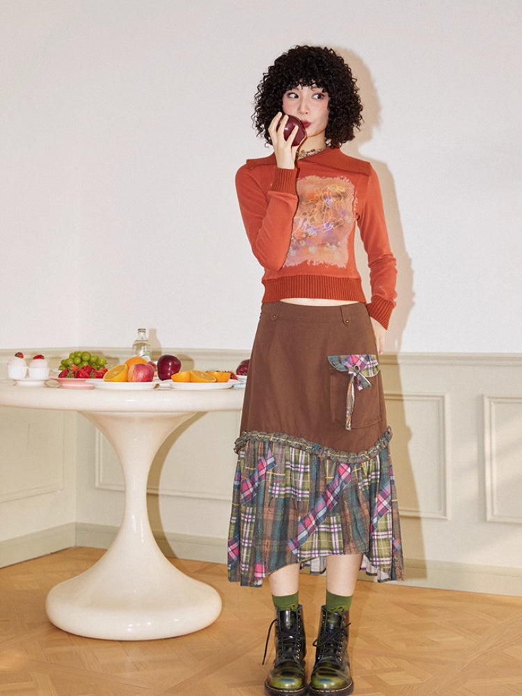 Asymmetric lapel print sweatshirt【s0000006560】