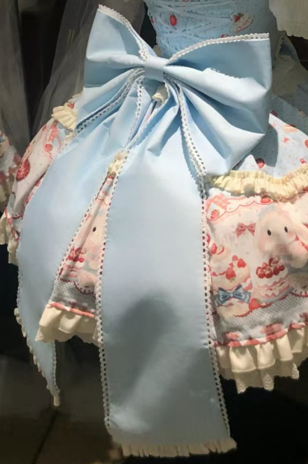 Sweet Dreamland - Bunny Party - Printed Sweet Lolita JSK, Bow Trailing
