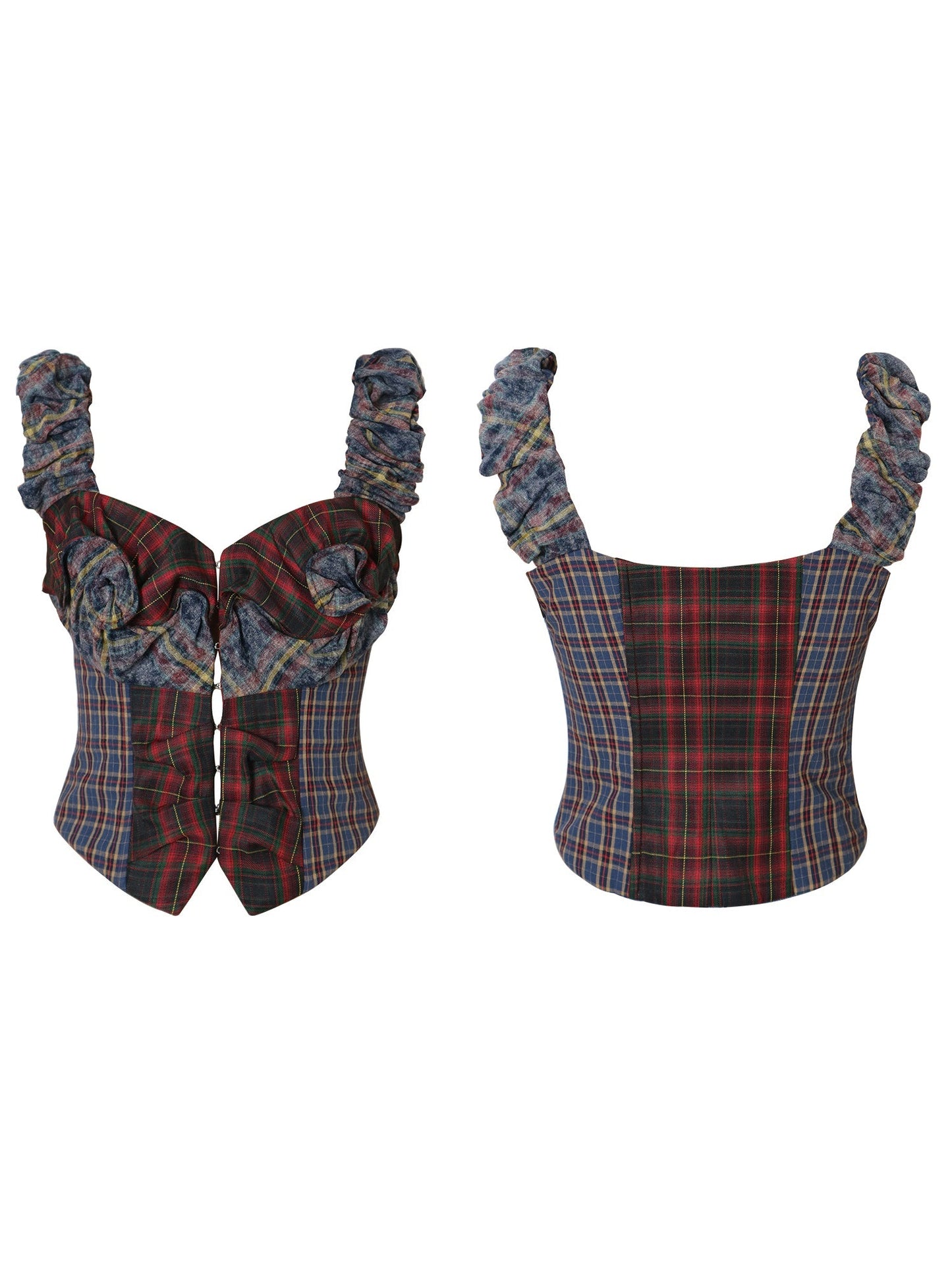Plaid Stitching Three-dimensional Pleated Camisole