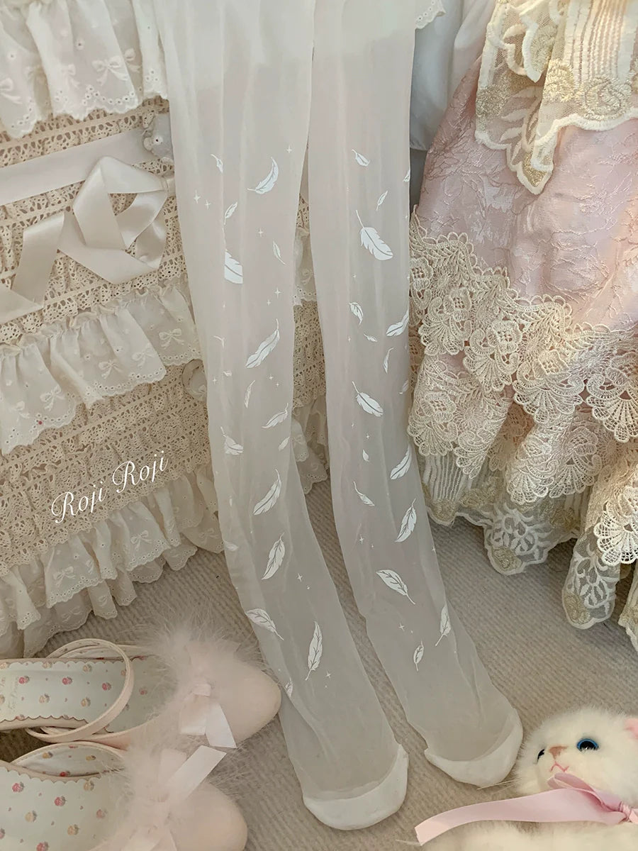 Roji Roji - Sweet Lolita Tights Women Feather Print Pantyhose