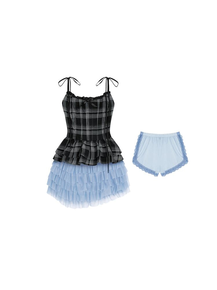 Plaid Suspender Dress with Pants【s0000002846】