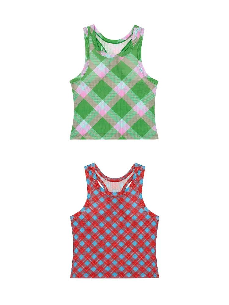 Plaid print tank top【s0000009046】