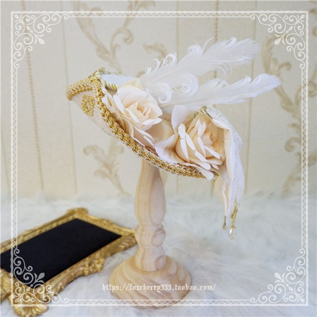 Fox Cherry-Lolita Palace Retro Gorgeous Feather Top Hat