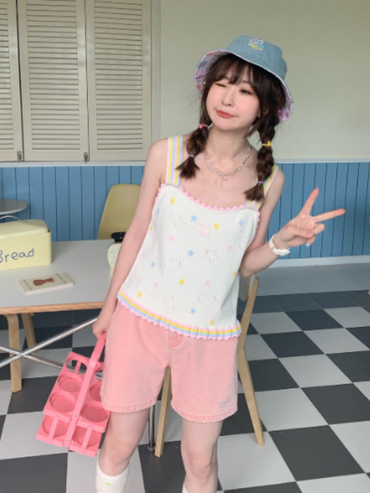 Wide Leg Heart Pocket Denim Short Pants【s0000002374】