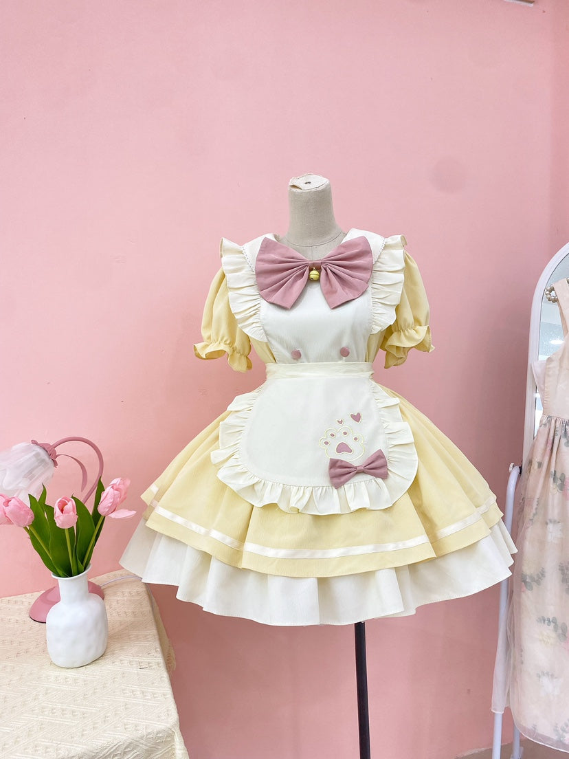 Qianmu - Cat Cafe - Maid Lolita OP dress with Detachable Bow and Apron