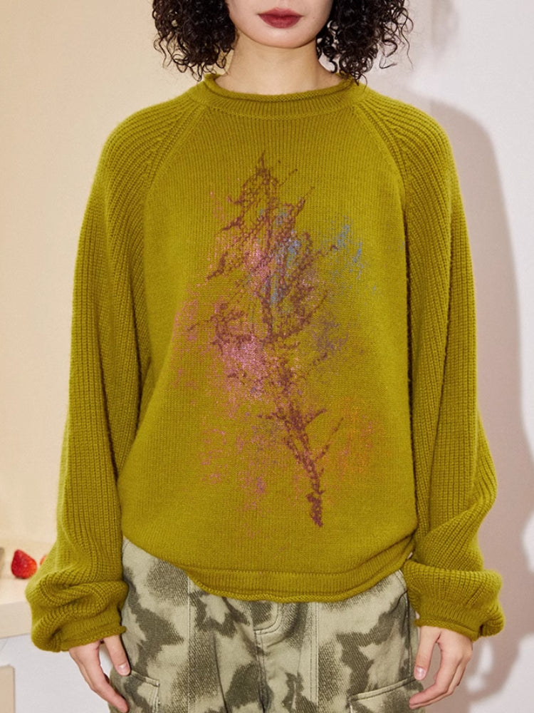 Loose pullover-print sweater【s0000006544】