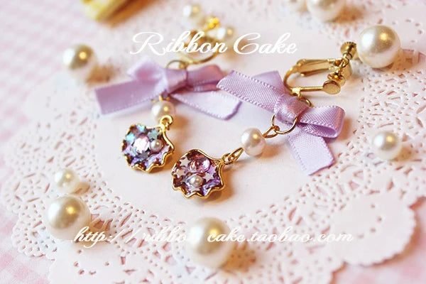 Ribbon Cake - Sweet Lolita Star Pearl Shell Earrings