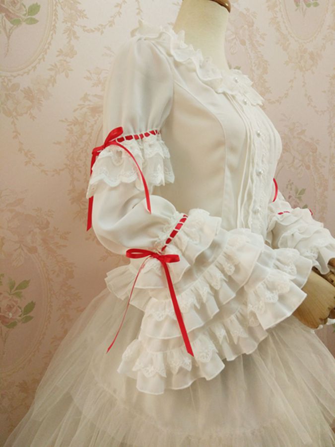 Yilia - Retro Red Bow Princess Long Sleeve Lolita Blouse