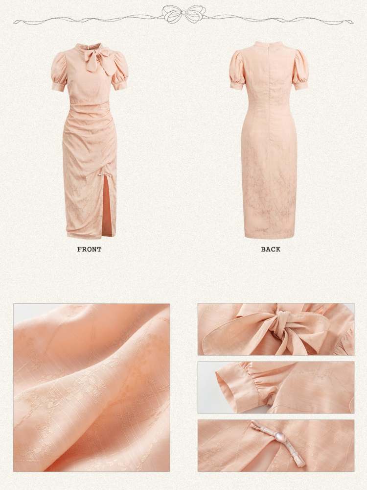 Chinese Style Puff Sleeve Slit Dress【s0000008074】