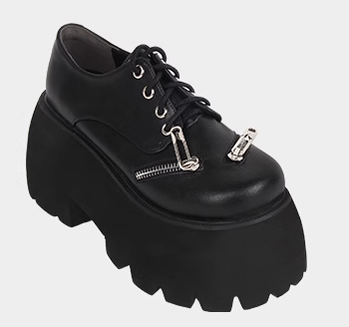 Angelic Imprint - Punk Lolita Round Toe Black Platform Shoes