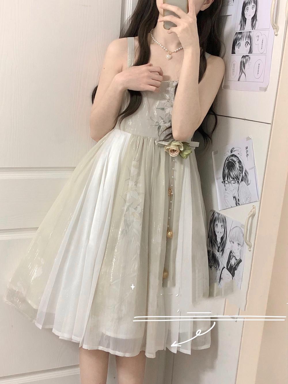 Cornfield Lolita - Wind Singing Lily - Qi Lolita Embroidered Dress Suit
