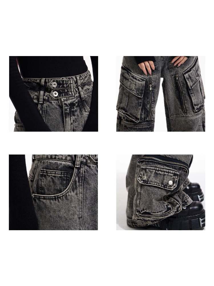 Multi Pocket Retro Wide Leg Denim Pants【s0000006727】