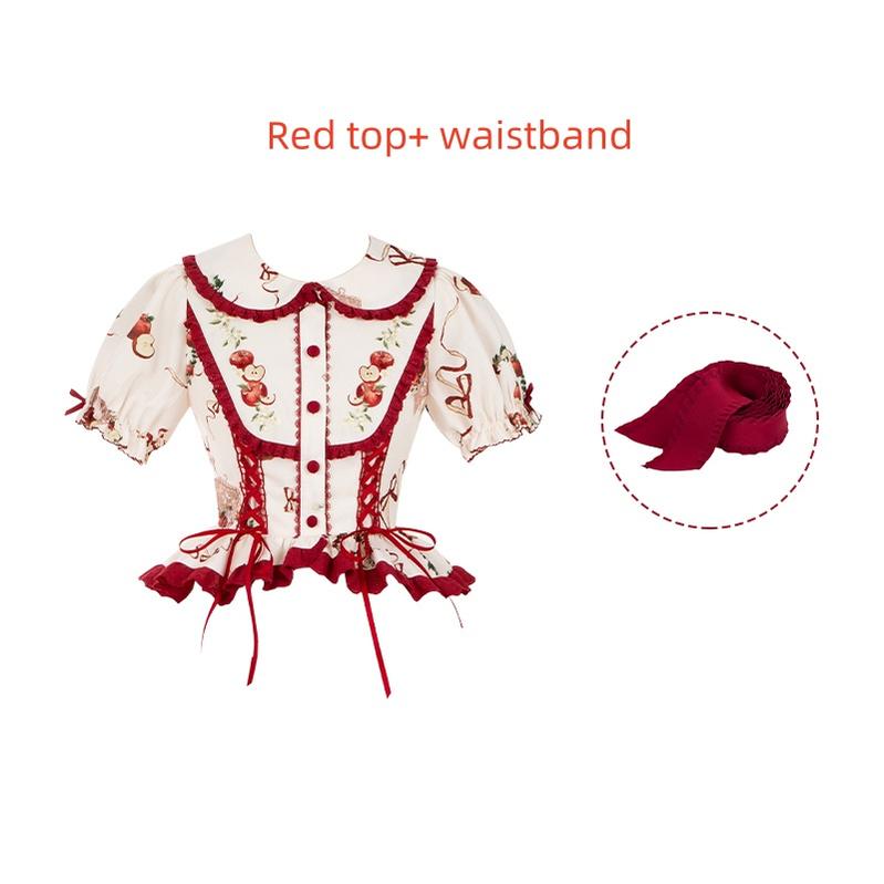 With PUJI - Apple Orchard - Country Lolita SK Embroidered Twins Lolita Top Skirt