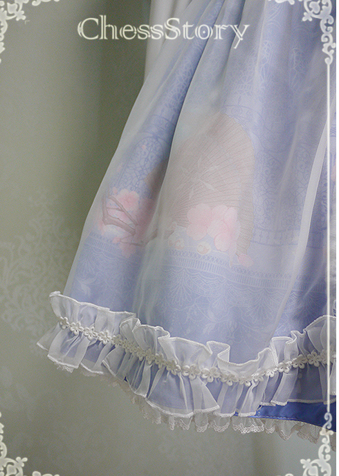 Chess Story - Peach blossom And Snow - Sweet Lolita Bow Overskirt Multicolor