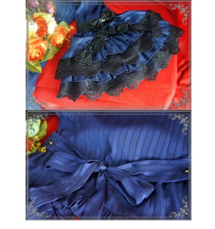 Strawberry Witch - Flower Wedding White Dark Blue Blouse